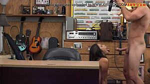 brunette babe gets drilled in pawnshop pov