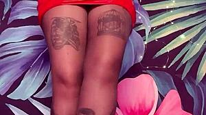 tease in pantyhose and latex dress with nylon leggings