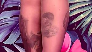 tease in pantyhose and latex dress with nylon leggings