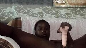 Ebony overwhelmed by dildo and creampie