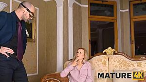 mature beauty gets mouth and shaved area drilled hard