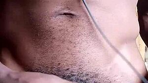 Stroking big black cock intensely until cum shoots onto the floor