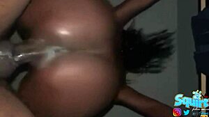 Caribbean Teller Rides And Squirts With Intense Orgasm