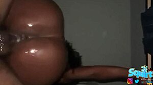 Caribbean Teller Rides And Squirts With Intense Orgasm
