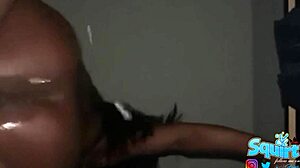 Caribbean Teller Rides And Squirts With Intense Orgasm