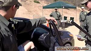 Ever seen a blonde babe in uniform getting a hardcore outdoor gangbang?