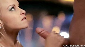 Blonde amateur gives sensual blowjob leading to swallow and facial