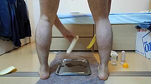 Banana used in solo masturbation with dildo