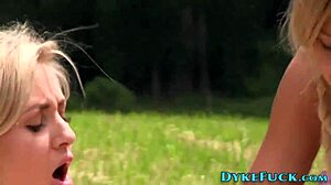 Blonde Teen Milkmaids in Outdoor Lesbian Threesome with Toys and Oral