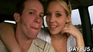 Blindfolded guy sucks cock eagerly