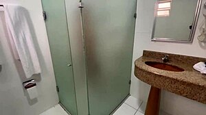 Shared Hostel Bathroom Shower and Handjob with Redhead Natural Tits