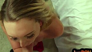 bosomy pov babe performs boobjob and blowjob in close-up view