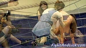 Babe gets strapon fucked by wrestler dyke casually