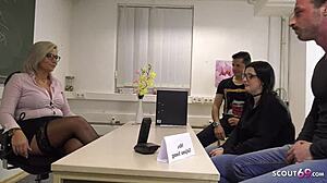 Teacher Shows Curvy Teen How To Suck Two Cocks At Once