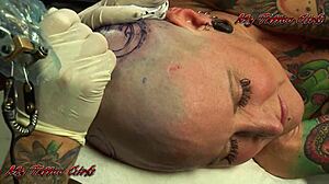 blackwidowxxx gets new head tattoo on blonde milf