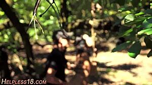 Tied Up Teen Hitchhiker Bound in Outdoor Bondage, Masturbating in HD