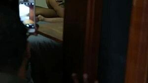 Submissive husband films wife banging her lover hard.