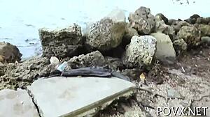 teen gives pov blowjob outdoors