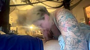 Busty milf babe swallows cum from friend's cock