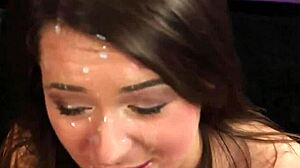 Feisty Looker Receives Bukkake Facial Gulping Jism