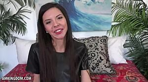 skinny brunette babe milana may masturbates her wet pussy with horny fingering