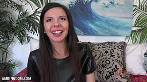 skinny brunette babe milana may masturbates her wet pussy with horny fingering