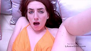 blonde sweetie enjoys interview in studio