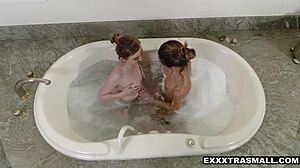 tiny teen 18+s splashing in the tub with gracie and tara 😄