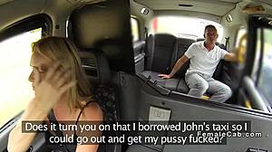 Blonde Amateur Cab Driver Sucks Balls in Mouth During Outdoor Blowjob POV with Big Tits Spying