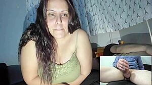 Naughty wife watches guy jerk off next to resting husband on webcam