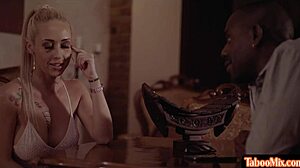 Busty euro babe riding black cock in interracial couple