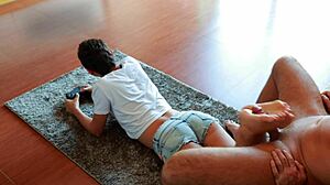 Gamer Girl's Passionate Footjob During Game