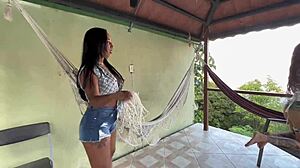 Two Horny Latinas Finger Pussy Wildly on Balcony