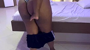 Morena with anal plug gives delicious blowjob on my cock