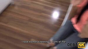 Naughty collector in Debt4k drills the teen debtor's shaved tight pussy in POV