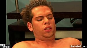 seductive gay guy rides big cock at office 😈