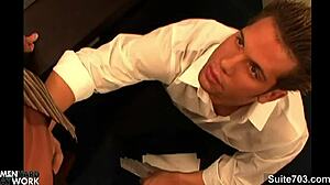 seductive gay guy rides big cock at office 😈