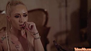 Busty euro babe riding black cock in interracial couple