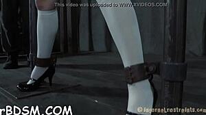 Beauty is caged up with her hawt bald pussy exposed