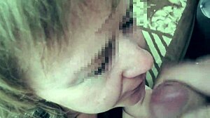 Milf gives blowjob and receives facial