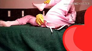 cosplay solo with large dildo under blacklight 😏