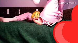 cosplay solo with large dildo under blacklight 😏