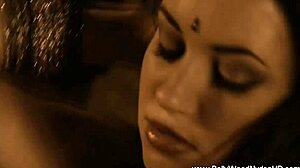 Attractive brunette beauty strips nude by the warm fire