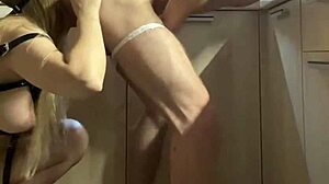 The mature girlfriend bent over for neighbor's big cock, assfucked and rimming him