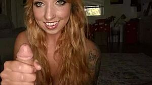 busty teen daisie belle gives pov handjob in lingerie