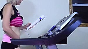 Nadia White plays with her pussy during workout on treadmill, reaching orgasm!