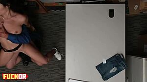 Brunette hottie talked into riding dick