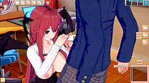 in this touhou hentai, the little devil moans as her big tits are rubbed intensely