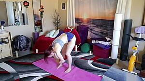 mommy teaches lesson 21 stretching shaved cunt in yoga shorts barefoot redhead