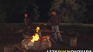 Petite 18+ Brunette Fucked Around Campfire Outdoors